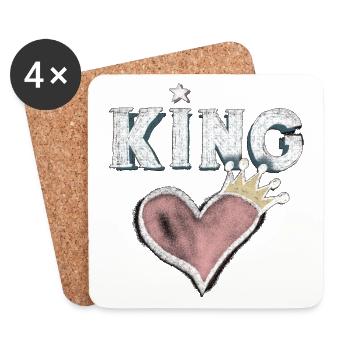 Coeur Roi Cadeau Amour Couronne Dessin à la craie - Dessous de verre (lot de 4) - blanc - Devant