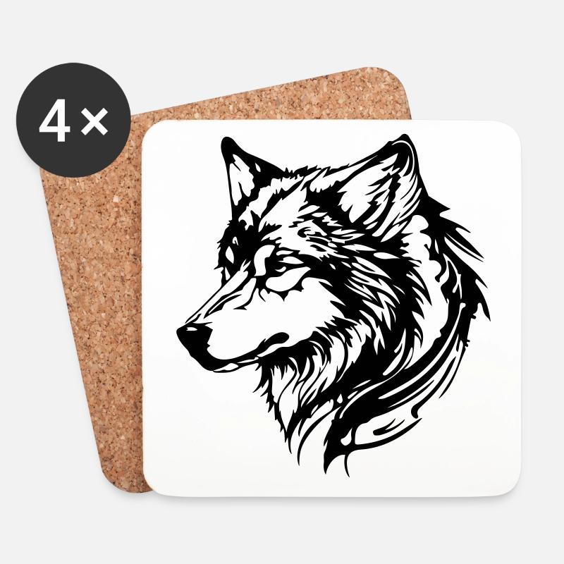 Wolf Kopf - Untersetzer (4er-Set) - Weiß