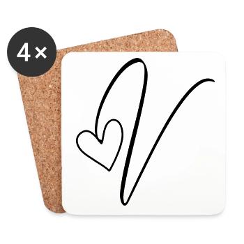 Lettre V Lettre V Calligraphie - Dessous de verre (lot de 4) - blanc - Devant