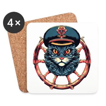 Kapitän Katze am Steuerrad - Untersetzer (4er-Set) - Weiß - Vorne