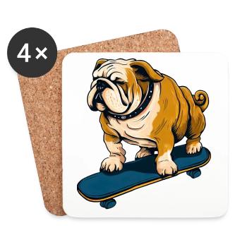Bulldog sur planche à roulettes - Cool Dog Design - Dessous de verre (lot de 4) - blanc - Devant