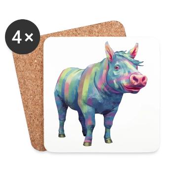 Schwein und Pferd - Regenbogen Moderne Kunst - Untersetzer (4er-Set) - Weiß - Vorne