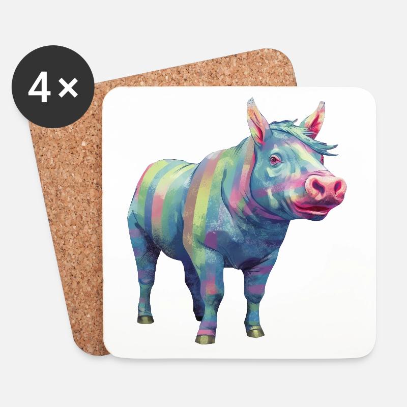 Schwein und Pferd - Regenbogen Moderne Kunst - Untersetzer (4er-Set) - Weiß