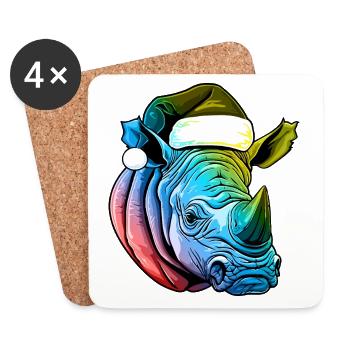Tête de rhinocéros Noël Portrait coloré - Dessous de verre (lot de 4) - blanc - Devant