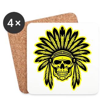 Crâne de chef indien apache - Dessous de verre (lot de 4) - blanc - Devant