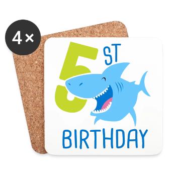 5th Birthday Boy 5 Year Old Shark - Coasters (set of 4) - white - Front