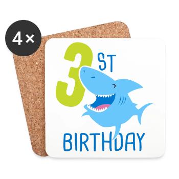 3e anniversaire garçon 3ans requin - Dessous de verre (lot de 4) - blanc - Devant