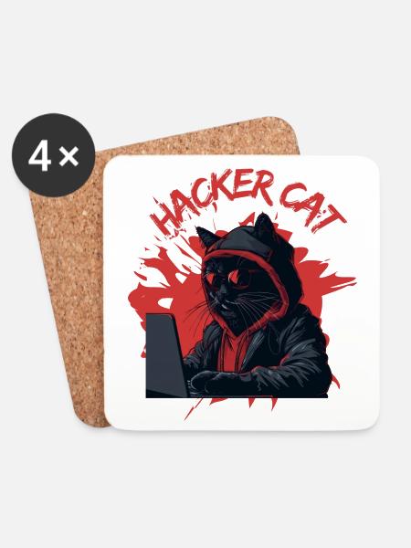 Hacker Cat 😻 - Untersetzer (4er-Set) - Weiß