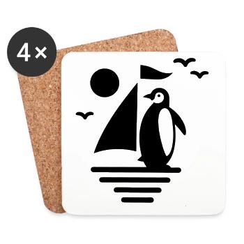 Penguin Sailboat Silhouette Minimalist - Coasters (set of 4) - white - Front