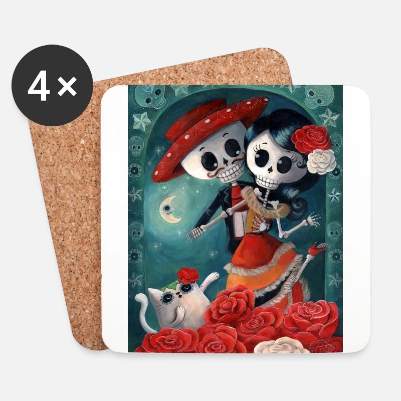Weiß/Schwarz Dia de Los Muertos Lovers Handy & - Untersetzer (4er-Set) - Weiß