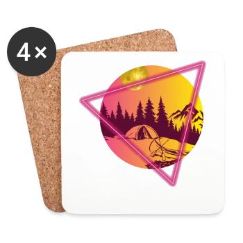 Camping river and mountains retro sunset orange pink - Coasters (set of 4) - white - Front