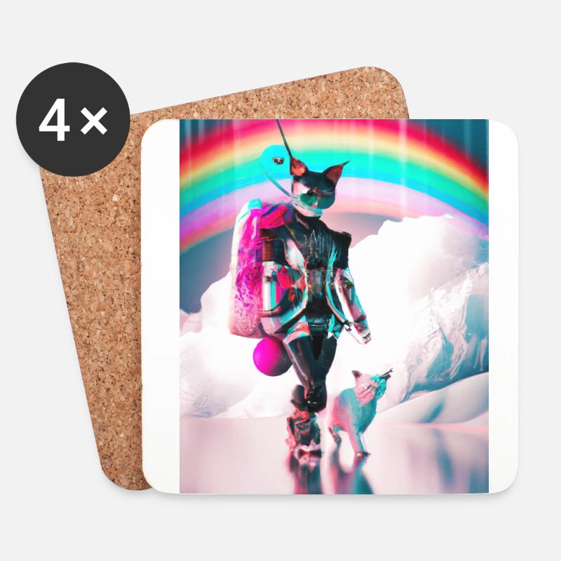 Cyborg Katzen Sci-fi Geisha Geschenkidee - Untersetzer (4er-Set) - Weiß