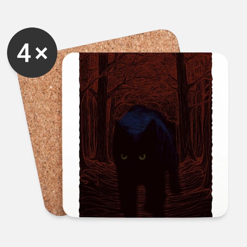 Schwarze Nachtkatze - Untersetzer (4er-Set) - Weiß