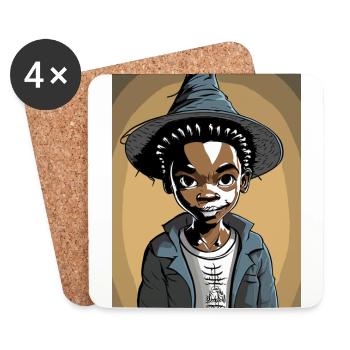 Enfant effrayant portant un chapeau de sorcière - Dessous de verre (lot de 4) - blanc - Devant