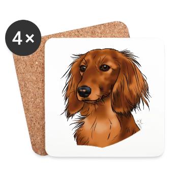 longhaired dachshund (without text) light textiles - Coasters (set of 4) - white - Front