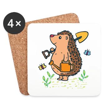 Hedgehogs in the garden - Coasters (set of 4) - white - Front