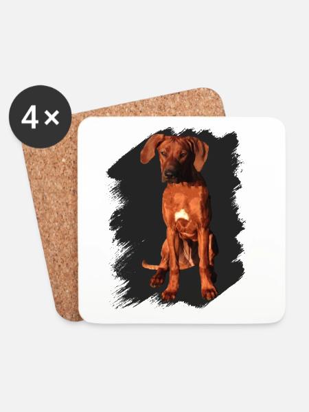 Rhodesian Ridgeback on black background - Coasters (set of 4) - white