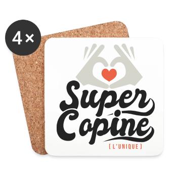 Super copine l unique cadeau copine amie - Dessous de verre (lot de 4) - blanc - Devant