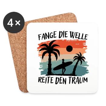 Fang die Welle, reite den Traum - Untersetzer (4er-Set) - Weiß - Vorne