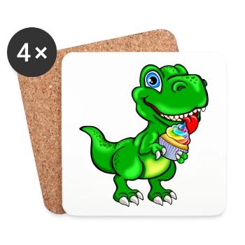 Dino with Cupcake Muffin colorful - Coasters (set of 4) - white - Front