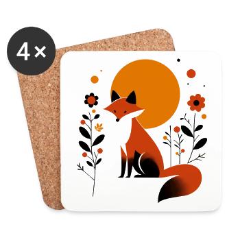 Retro Fuchs mit Blumen - Untersetzer (4er-Set) - Weiß - Vorne