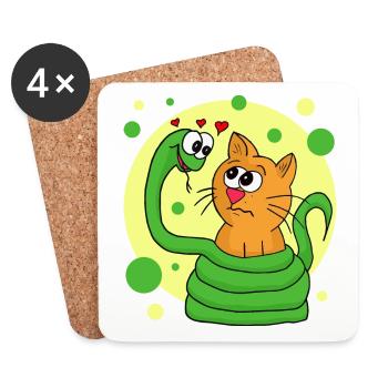 Snake is in love with cat - Coasters (set of 4) - white - Front