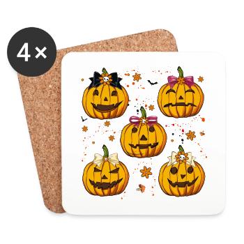 Halloween Pumpkin, Coquette Bow, Fall season - Coasters (set of 4) - white - Front
