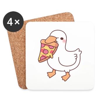Cute White Ducky With Pepperoni Pizza Slice - Coasters (set of 4) - white - Front