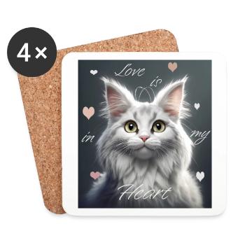 L’amour des chats – l’amour est dans mon cœur - Dessous de verre (lot de 4) - blanc - Devant