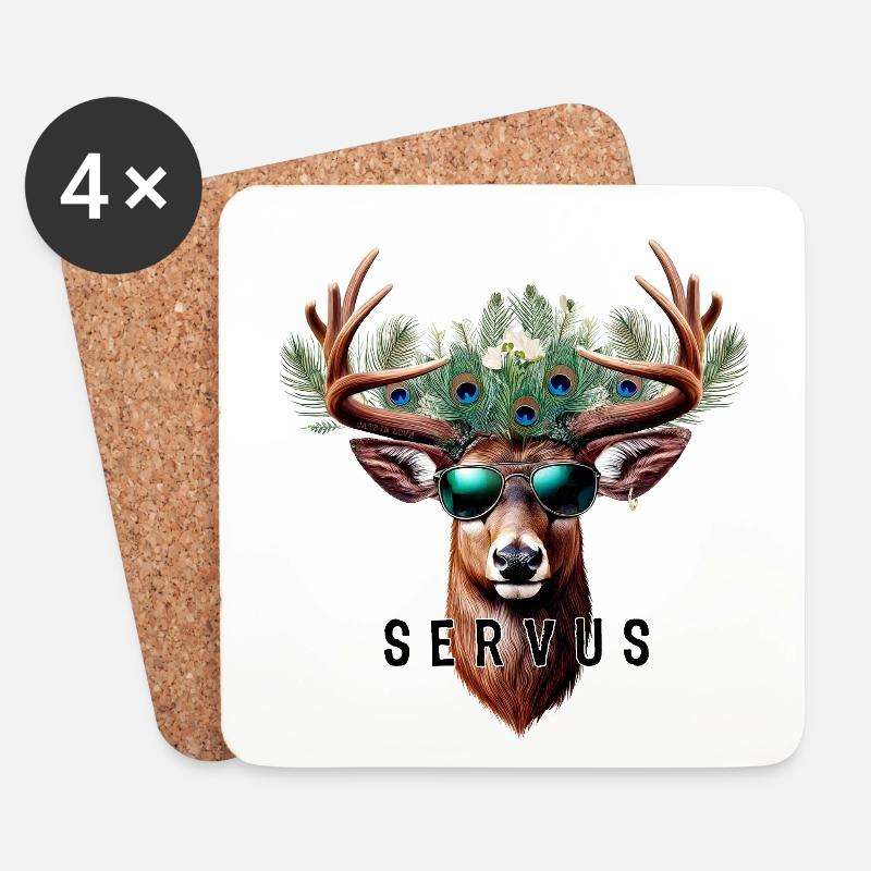 Servus bayrische Begrüßung Hirsch Sonnenbrille - Untersetzer (4er-Set) - Weiß