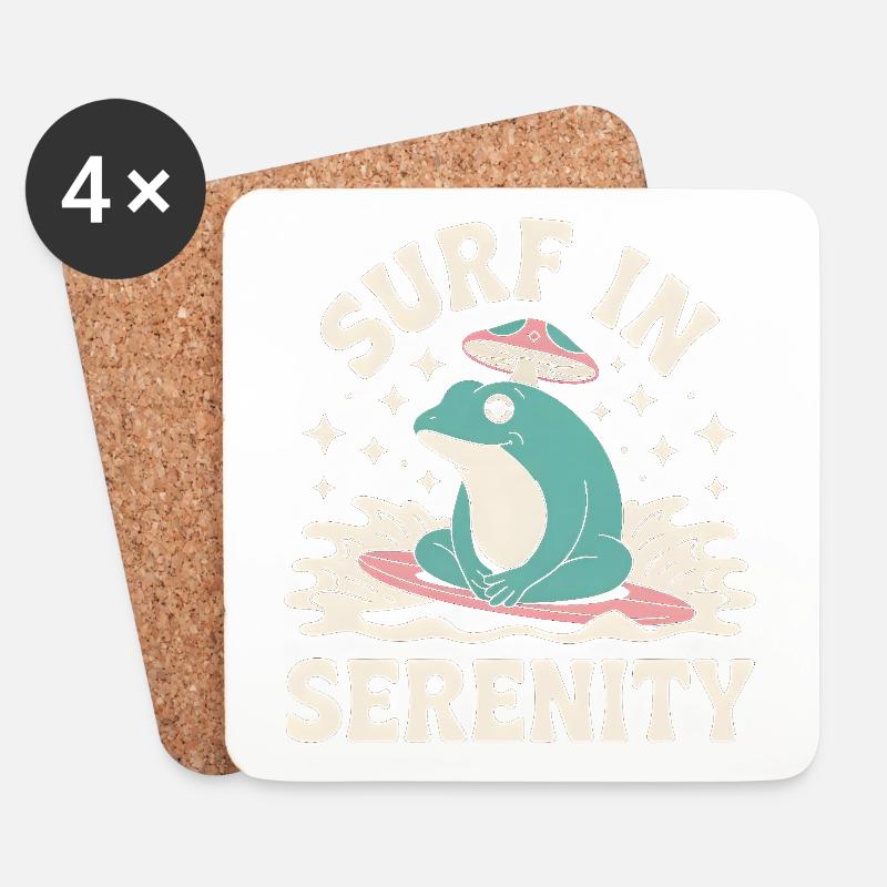Surfen in Serenity - Süßer Frosch Aufkleber - Untersetzer (4er-Set) - Weiß