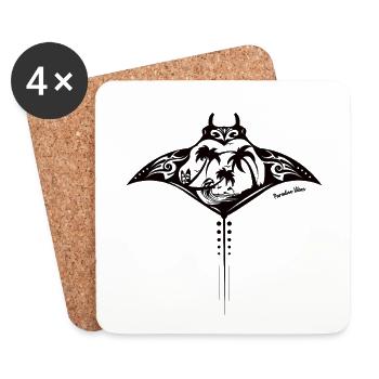 Manta Ray, Teufelsrochen, Tribal, Urlaub, Strand - Untersetzer (4er-Set) - Weiß - Vorne