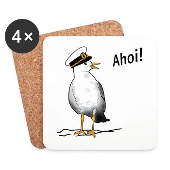 Mouette, ahoy, capitaine, mer - Dessous de verre (lot de 4) - blanc - Devant
