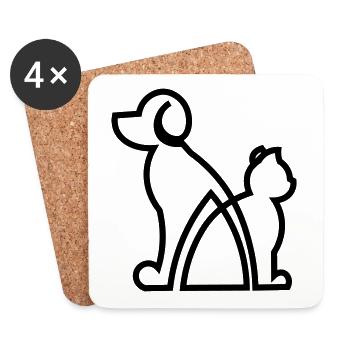 Cat and Dog gift idea / dog and cat gift idea - Coasters (set of 4) - white - Front
