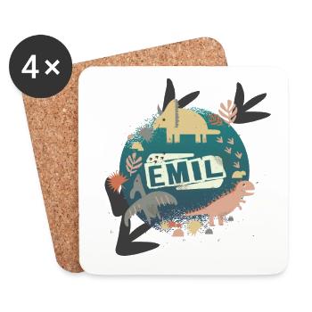 Emil - Schöner Jungen Name mit süßen Dinos - Untersetzer (4er-Set) - Weiß - Vorne