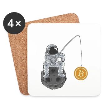 Bitcoin Moon Fishing Crypto Kryptowährung - Untersetzer (4er-Set) - Weiß - Vorne