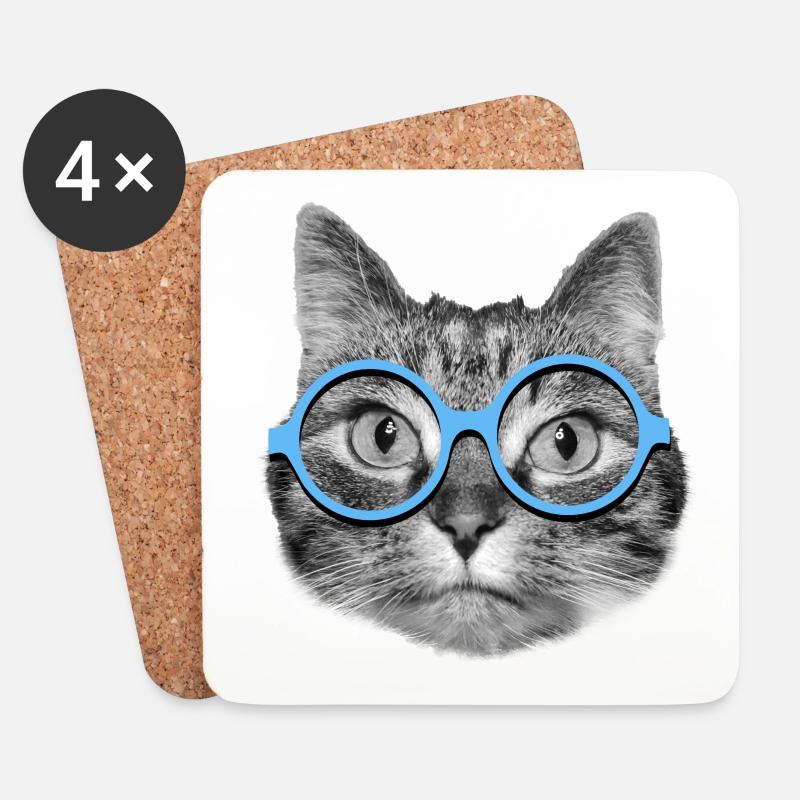 Katze mit blauer Brille - Untersetzer (4er-Set) - Weiß