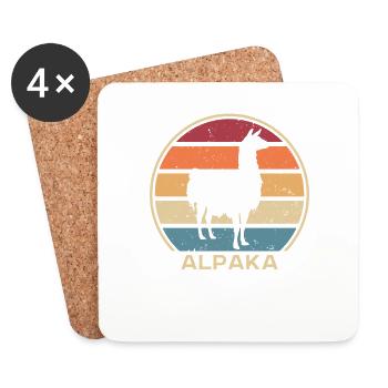 Retro Alpaka Llama Vicuna Guanaco Breeder Alpaca - Coasters (set of 4) - white - Front
