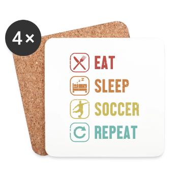 Eat Sleep Soccer Repeat Fußballprofi Fußballgott - Untersetzer (4er-Set) - Weiß - Vorne
