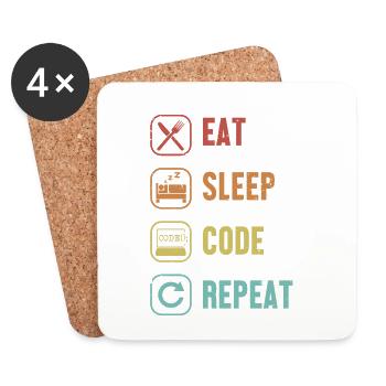 Eat Sleep Code Repeat Full Stack Coder Software - Coasters (set of 4) - white - Front