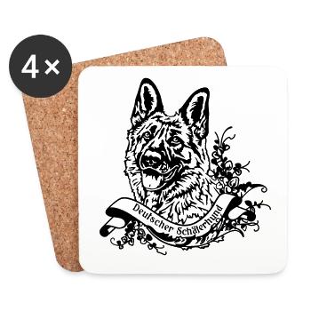 German Shepherd on Retro Banner No. 1 - Coasters (set of 4) - white - Front