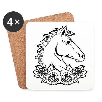 Horse Flower Graphic Horseback Riding, Equestrian - Coasters (set of 4) - white - Front