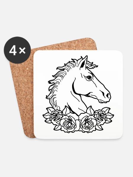Horse Flower Grafik Reiten, Reiten - Untersetzer (4er-Set) - Weiß