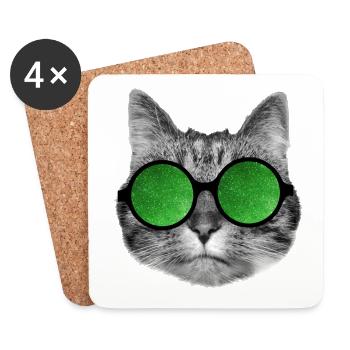 Lustige Katze trägt grüne Partybrille - Untersetzer (4er-Set) - Weiß - Vorne