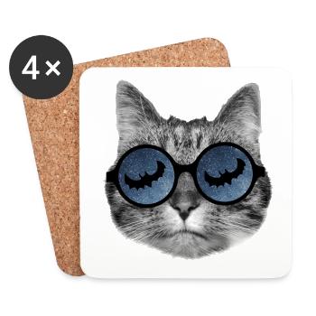 Halloween Katze - Untersetzer (4er-Set) - Weiß - Vorne