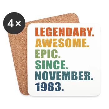 40th Birthday, November 1983, 40 Year Anniversary - Coasters (set of 4) - white - Front