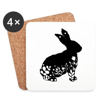 Floral Rabbit , Floral Animal, Spring Rabbit - Coasters (set of 4) - white - Front