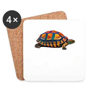 Tortue d’eau colorée tortue géante - Dessous de verre (lot de 4) - blanc - Devant