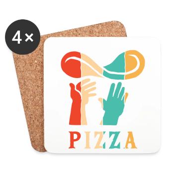 Retro Pizza Pizzablech Pizzaofen Pizza Liebhaber - Untersetzer (4er-Set) - Weiß - Vorne