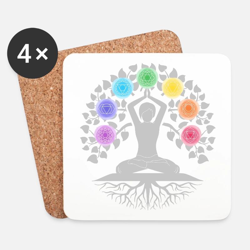 Chakra Lebensbaum - Untersetzer (4er-Set) - Weiß